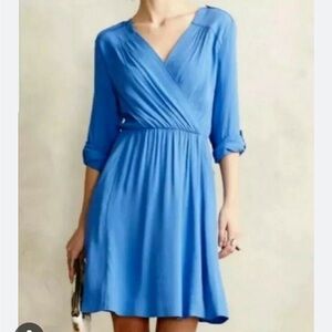 Anthropologie Maeve Lene Blue Wrap Dress Medium